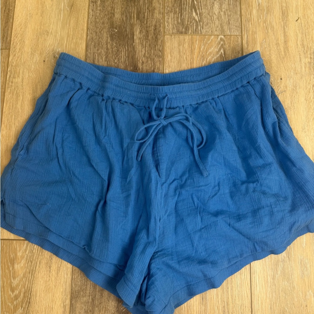 Seafolly AU blue linen material XL Summer shorts elastic waist drawstring